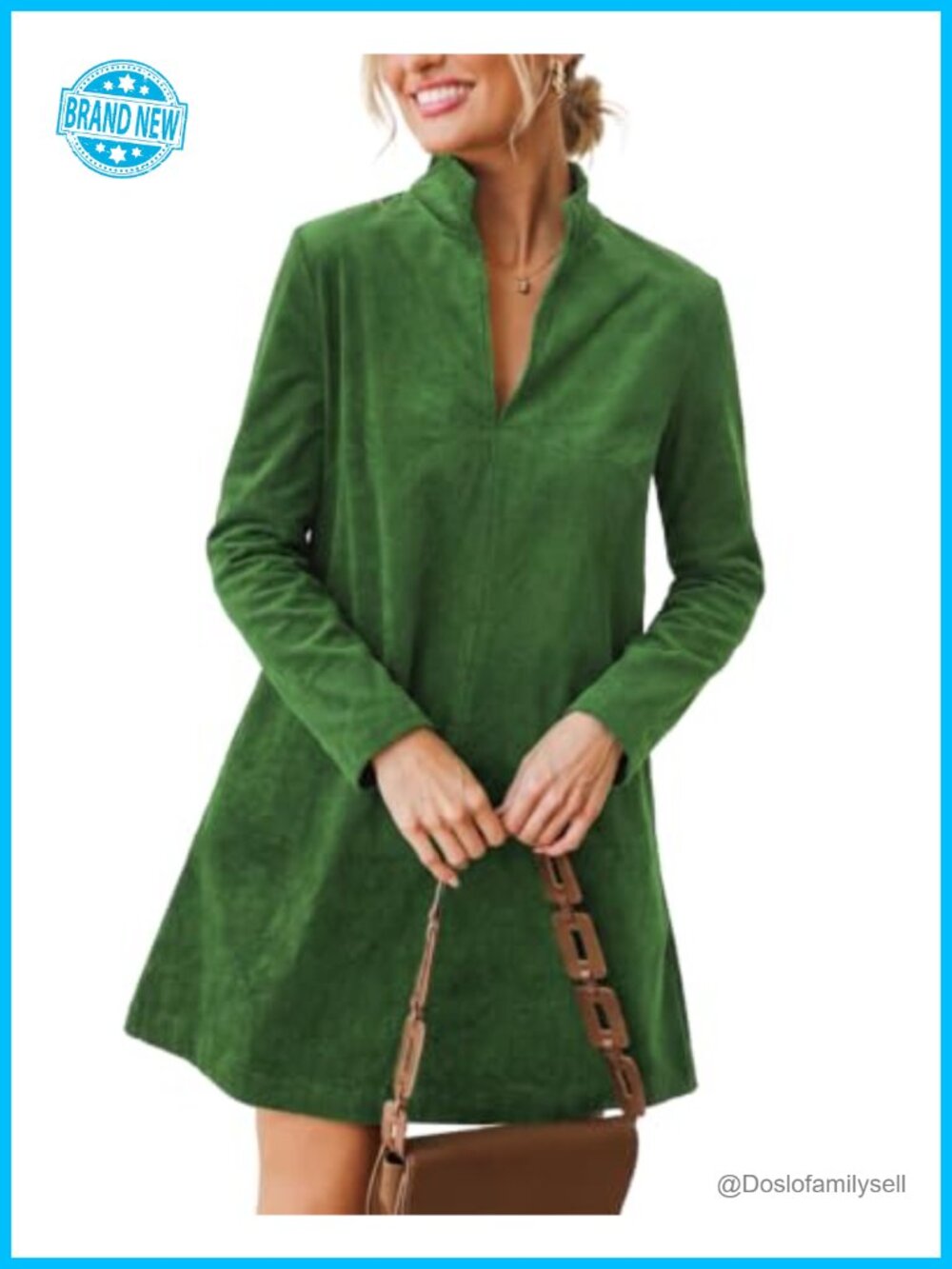 Corduroy Dress V Neck Long Sleeve A Line Mini Casual Vintage